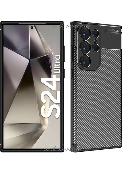 Samsung Galaxy S24 Ultra Kılıf Kamera Korumalı Karbon Desenli Ince Silikon Doku Zırh Armor