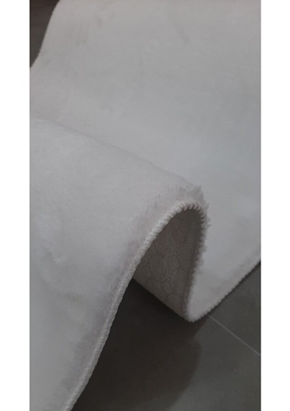 3'lü Beyaz Oval Peluş Post Yumuşak Yıkanabilir Banyo Halısı Klozet TAKIMI(80 x 120 cm - 80 x 50 cm - 60 x 60 cmD)