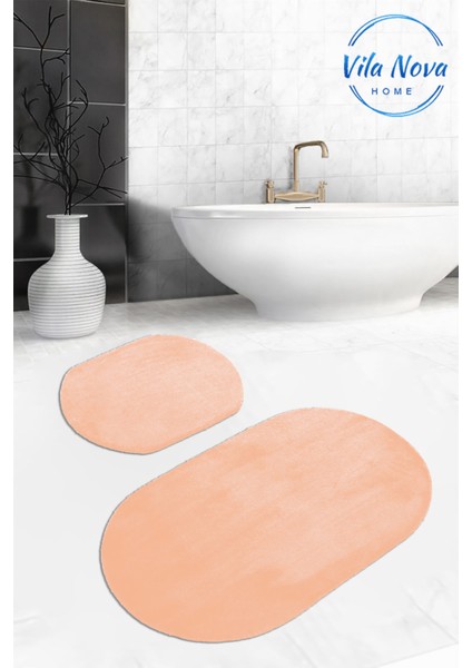 2'li Pudra Oval Düz Renk Peluş Post Yumuşak Yıkanabilir Banyo Halısı Klozet TAKIMI(80 x 120 cm - 80 x 50 cm)