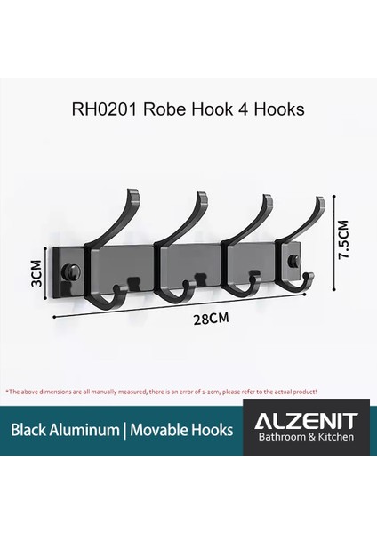Rh-02-4h Tarzı Mobil Ceket Askısı Duvar Havlusu Askısı Uzay Alüminyum Askı Çok Fonksiyonlu Askı Siyah Duş Rafı Oturma Odası Mutfak Aksesuarları (Yurt Dışından)