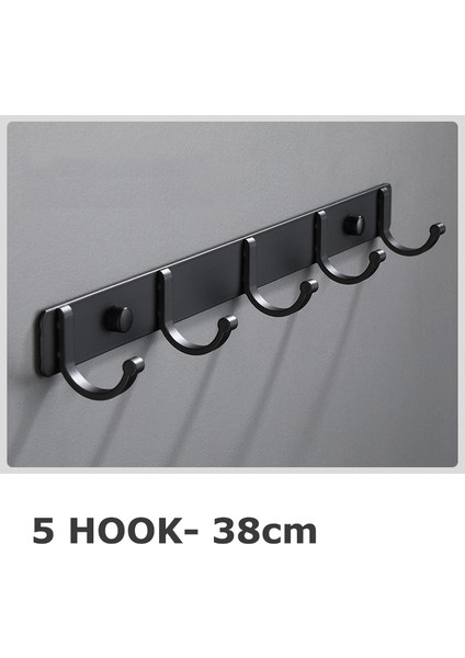 5 Kanca - 38CM Tarzı Kanca Havlu Şapka Portmanto Siyah Duvara Montaj Alüminyum Ev Mutfak Askı Banyo Elbise Elbise Kanca Asılı Tutucu (Yurt Dışından)