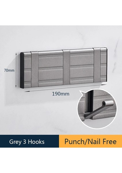 Gri 3 Kanca Stili Wjnmone Sıcak Satış Gümüş Altın Banyo Duvar Asılı Bornoz Askısı Tırnaksız Katlanabilir Askı Ceket Kancaları Havlu Kancası Depolama Duvar Kancaları (Yurt Dışından)