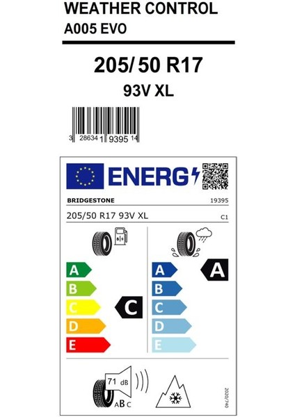 205/50 R17 93V Xl A005 Evo Weather Control Oto Dört Mevsim Lastiği (Üretim Yılı: 2023) fiyatları