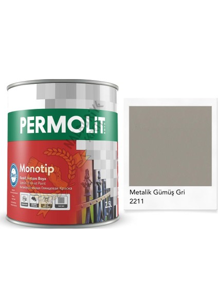 Monotip Astarlı Antipas Boya Metalik Gümüş Gri 2.5 Lt.