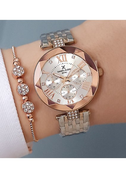 Yeni Model Kesme Camlı Çelik Bilezik Rose/metalik Kadın Kol Saati - Zirkon Taşlı Bileklik Hediyeli