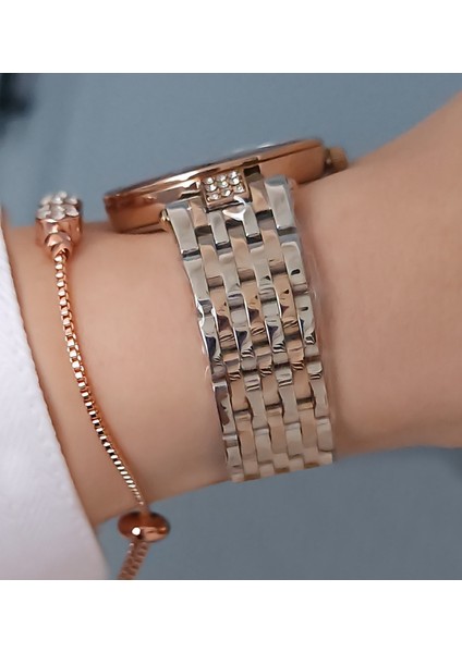 Yeni Model Kesme Camlı Çelik Bilezik Rose/metalik Kadın Kol Saati - Zirkon Taşlı Bileklik Hediyeli fiyatları