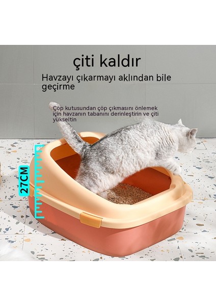 Yarı Kapalı Kedi Kumu Kutusu, Açık Kedi Tuvaleti, Yüksek Kenarlı Sıçrama Önleyici Kedi Kumu Kutusu (Yurt Dışından)