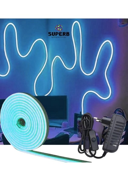 Sb-6503 2.5 Metre Neon LED Buz Mavisi Aç Kapa Butonlu Adaptörlü Şerit LED