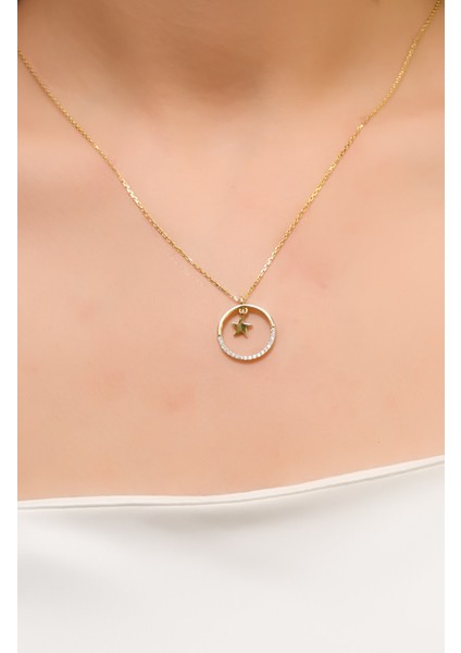 Yıldızlı Halka Kolye 14 Ayar A023223