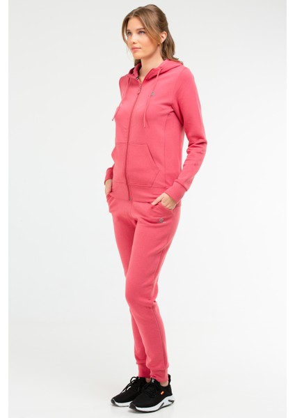 Pembe Regular Fit Düz Pamuklu Kapüşonlu Fermuarlı Ribanalı Kadın Eşofman Takımı - SA2466