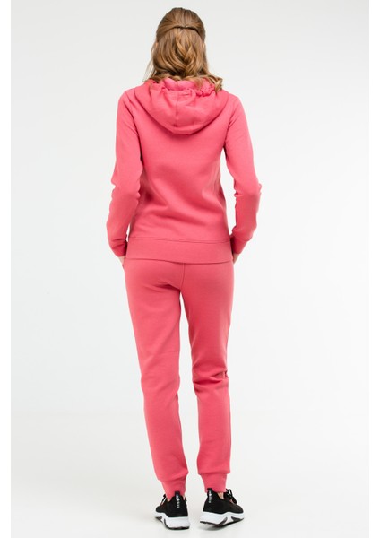 Pembe Regular Fit Düz Pamuklu Kapüşonlu Fermuarlı Ribanalı Kadın Eşofman Takımı - SA2466