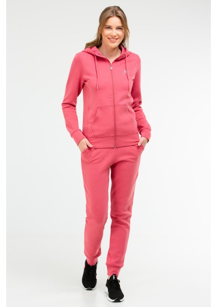 Pembe Regular Fit Düz Pamuklu Kapüşonlu Fermuarlı Ribanalı Kadın Eşofman Takımı - SA2466