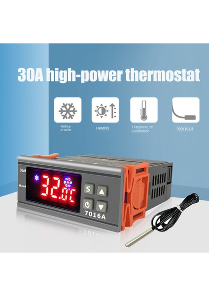 7016A Dijital Sıcaklık Kontrol Cihazı 220V 30A Yüksek Güçlü Sıcaklık Kontrolü Termostat Isıtma Soğutma Ntc Sensörü (Yurt Dışından)