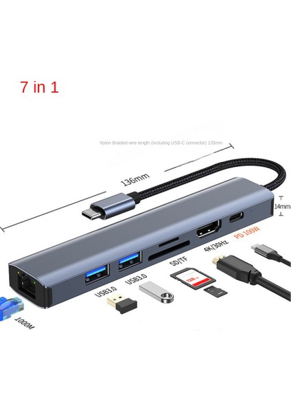 7ın1 Type C Hub USB 3.0 Çok Bağlantı Noktalı Splitter Adaptörü, Compute Pc Aksesuarları Için Pd Bağlantı Noktalı Kart Okuyucu (Yurt Dışından) fırsatları