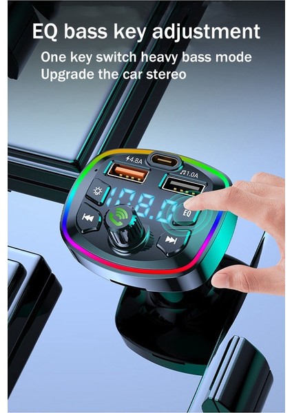 Araç Bluetooth Fm Verici Araç Bluetooth Mp3 Çalar Eq Atmosfer Işığı ile Çift USB Araç Şarj Cihazı (Yurt Dışından) fırsatları