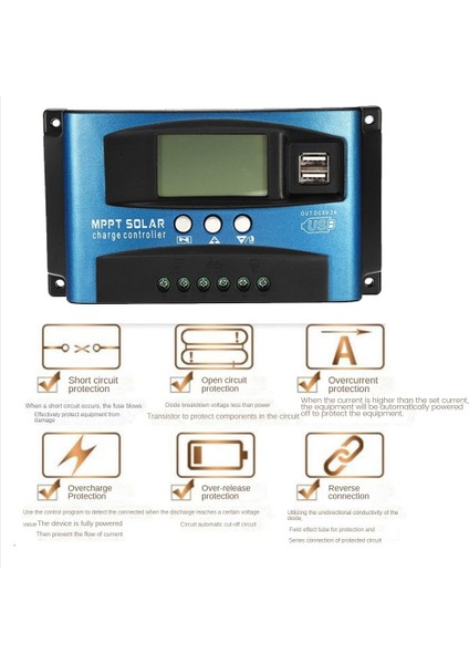 Mppt Güneş Kontrol Cihazı Çift USB LCD Ekran 12V 24V Otomatik Güneş Pili Paneli Şarj Regülatörü Yüklü (100A) (Yurt Dışından)