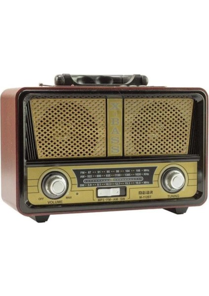 Coverzone Yeni Nesil Radyo USB Sd Fm Aux Bluetooth Müzik Kutusu Retro El Tutamaçlı Şarj Edilebilir 112BT