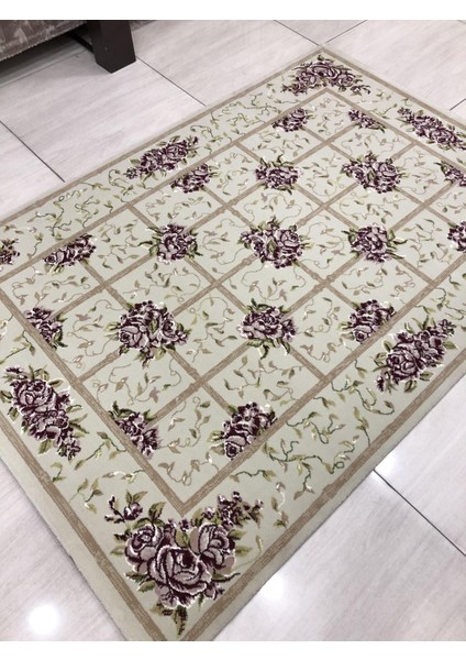 Tifanny 10109 Krem 125X180 Krem Pudra Yeşil Sık Halı !