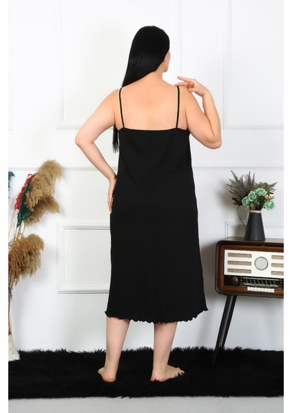 Kadın Büyük Beden Ip Askılı Pamuklu Siyah Uzun Gecelik 12100 modelleri