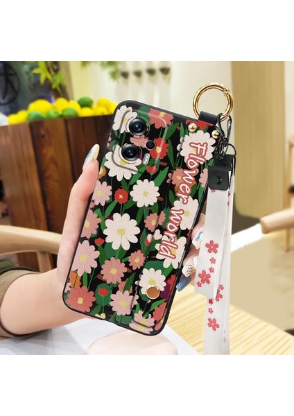 Xiaomi Redmi 13C Çiçek Desenli Yumuşak Bileklikli Telefon Kılıfı (Yurt Dışından)