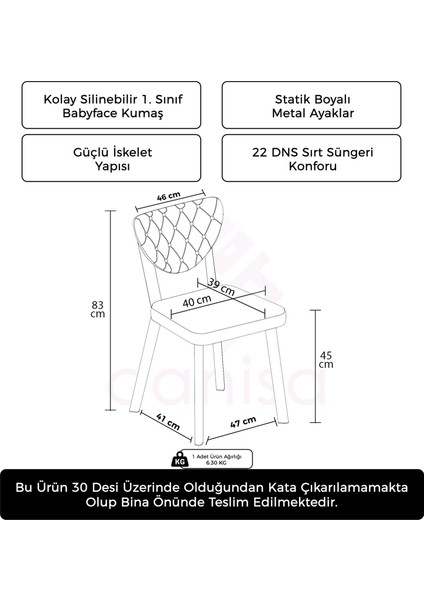 Alse Serisi 1 Adet Mutfak Sandalyesi Beyaz Metal Iskeletli 1. Sınıf Babyface Kumaş