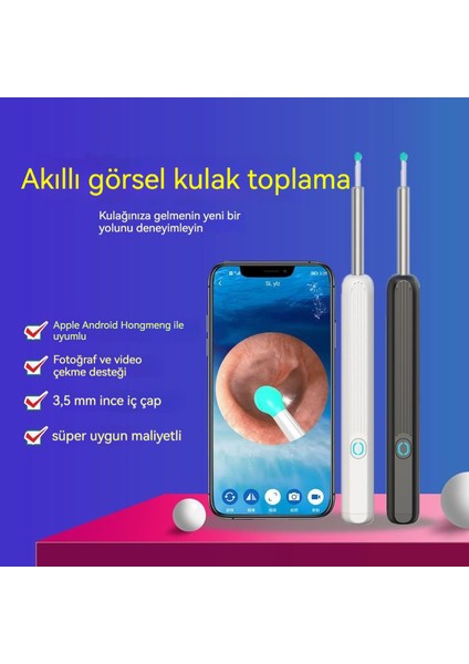 Görsel Kulak Alımı Kablosuz Wıfı Akıllı Telefon Hd Kulak Toplama Aleti Endoskop (Yurt Dışından)