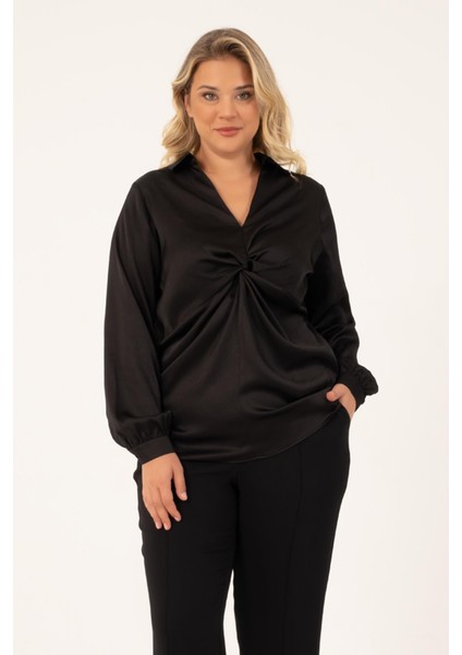 Önü Düğümlü Saten Bluz