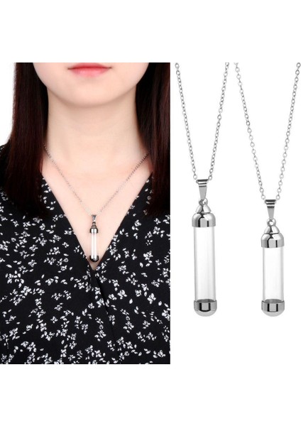 Kapağı Açılabilen Cam Şişe Çelik Tüp Kolye Kadın & Erkek