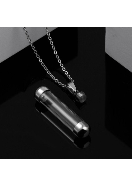 Kapağı Açılabilen Cam Şişe Çelik Tüp Kolye Kadın & Erkek fırsatları