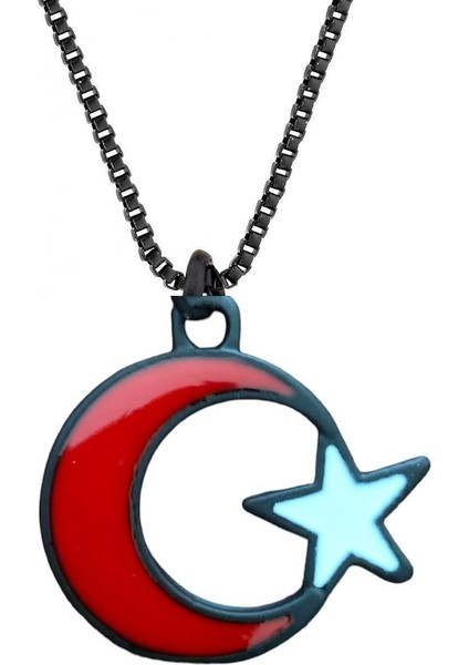Ay Yıldız Kırmızı Beyaz Kolye