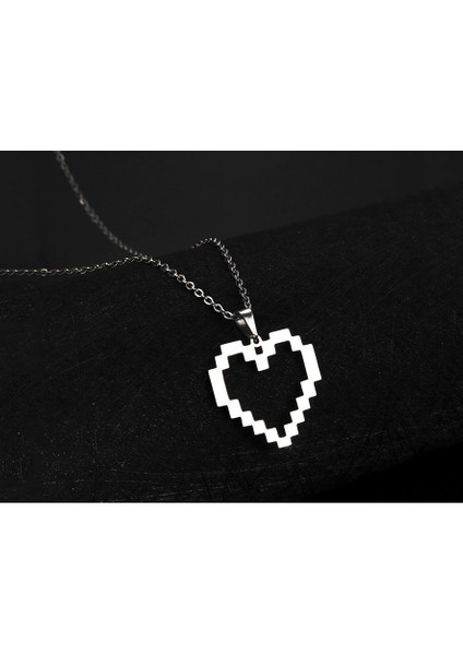Pixel Kalp Heart Kolye Unisex Gümüş Renk