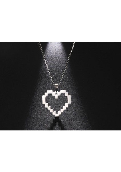 Pixel Kalp Heart Kolye Unisex Gümüş Renk fiyatları