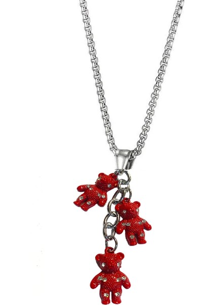 Ayıcık Taşlı Kırmızı Kolye