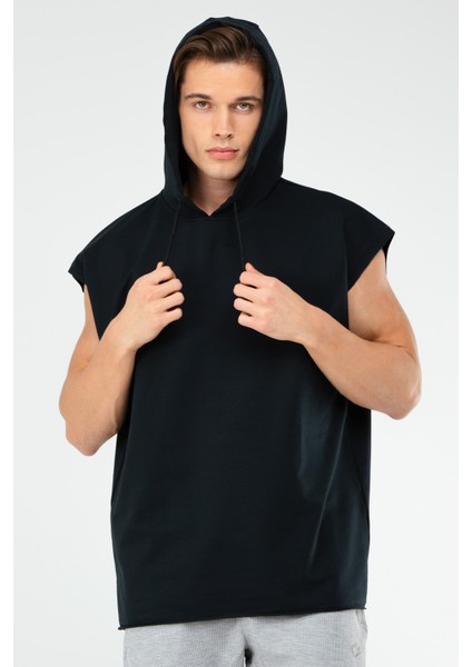 Lacivert Oversize Düz Pamuklu Kapüşonlu Erkek Spor Atlet - XF1624 fırsatları