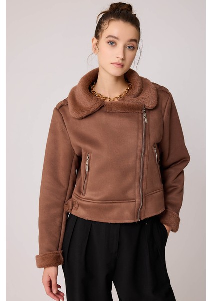 Içi Suni Kürklü Süet Crop Biker Ceket modelleri