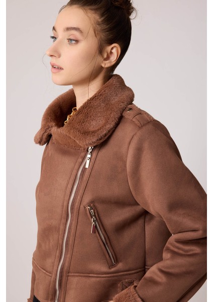 Içi Suni Kürklü Süet Crop Biker Ceket indirimleri