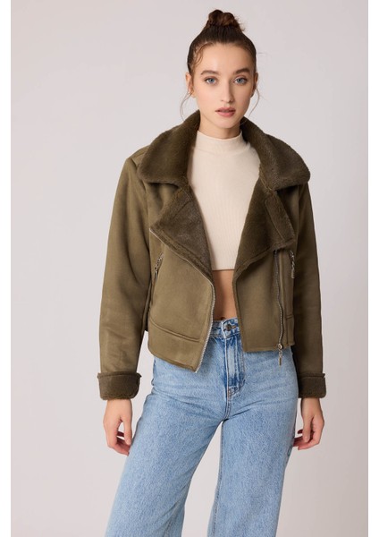 Içi Suni Kürklü Süet Crop Biker Ceket fiyatları
