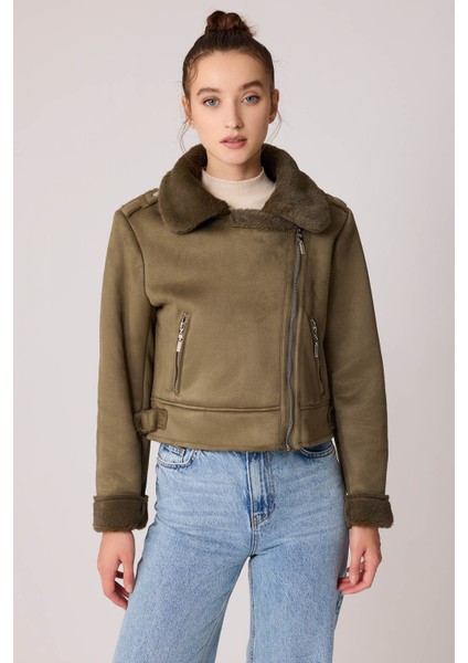 Içi Suni Kürklü Süet Crop Biker Ceket modelleri