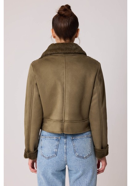 Içi Suni Kürklü Süet Crop Biker Ceket indirimleri