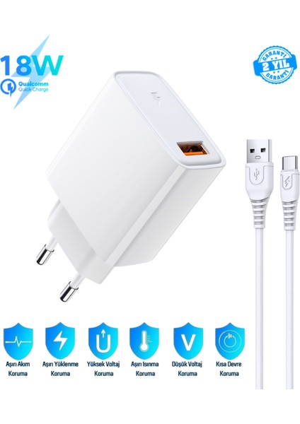 Samsung Galaxy Tab S6 Lite Uyumlu 18W 3.4A Type-C Ultra Hızlı Şarj Cihazı / Şarj Aleti Seti (Adaptör+Kablo) - Ithalatçı Garantili