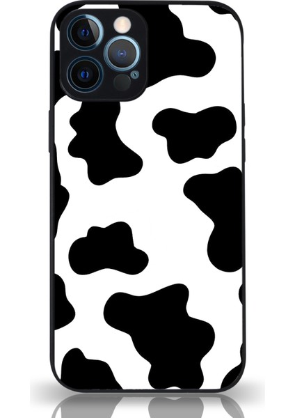Apple iPhone 13 Pro Max Kamera Korumalı Inek Desenli Cam Kapak Siyah