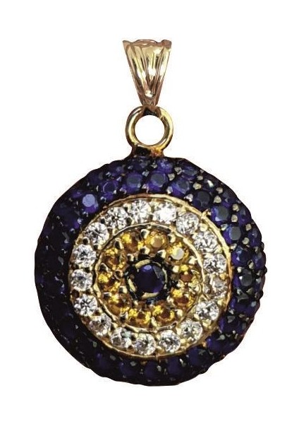 Taşlı Nazar Boncuğu Altın Kolye Ucu 14 Ayar