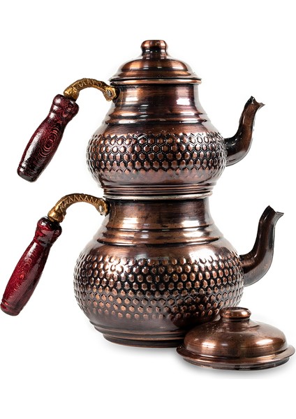 Bakır Eskitme Hasır Modelli Çaydanlık 4