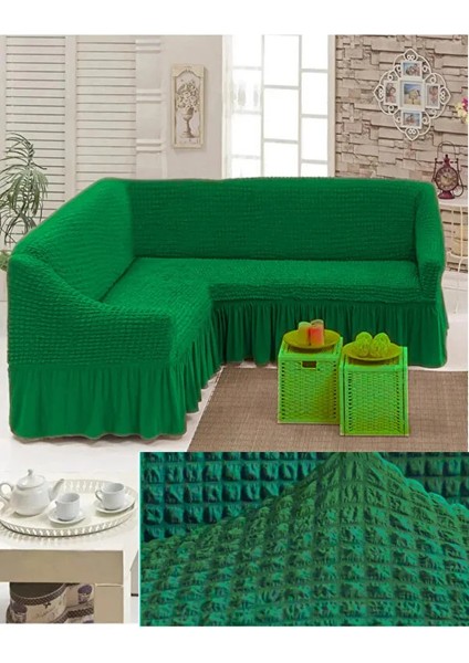 Furkanticaret Bürümcük Kumaş, Etekli L Köşe Koltuk Örtüsü. 1 Adet Esnek, Lastikli, Süngerli L Koltuk Kılıfı