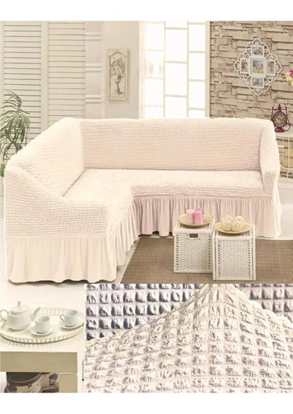 Furkanticaret Bürümcük Kumaş, Etekli L Köşe Koltuk Örtüsü. 1 Adet Esnek, Lastikli, Süngerli L Koltuk Kılıfı