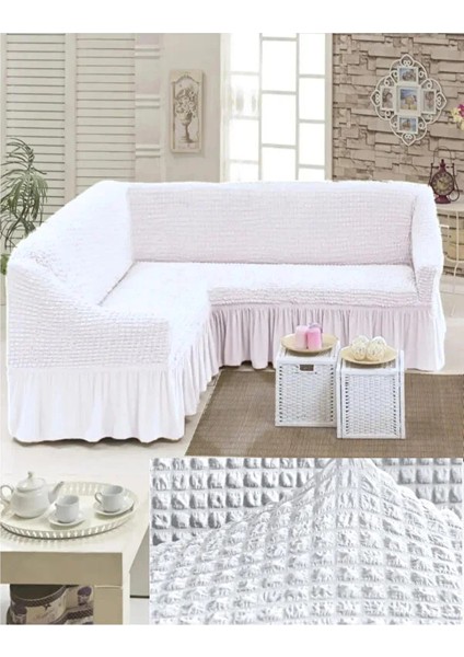 Furkanticaret Bürümcük Kumaş, Etekli L Köşe Koltuk Örtüsü. 1 Adet Esnek, Lastikli, Süngerli L Koltuk Kılıfı