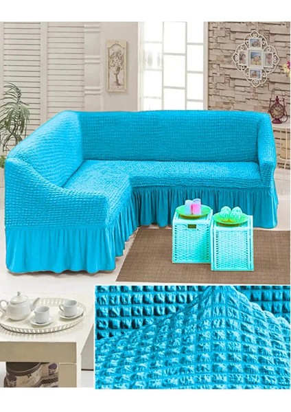 Furkanticaret Bürümcük Kumaş, Etekli L Köşe Koltuk Örtüsü. 1 Adet Esnek, Lastikli, Süngerli L Koltuk Kılıfı