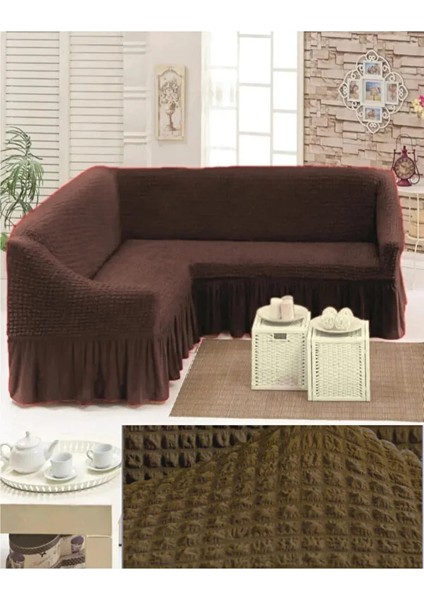 Furkanticaret Bürümcük Kumaş, Etekli L Köşe Koltuk Örtüsü. 1 Adet Esnek, Lastikli, Süngerli L Koltuk Kılıfı