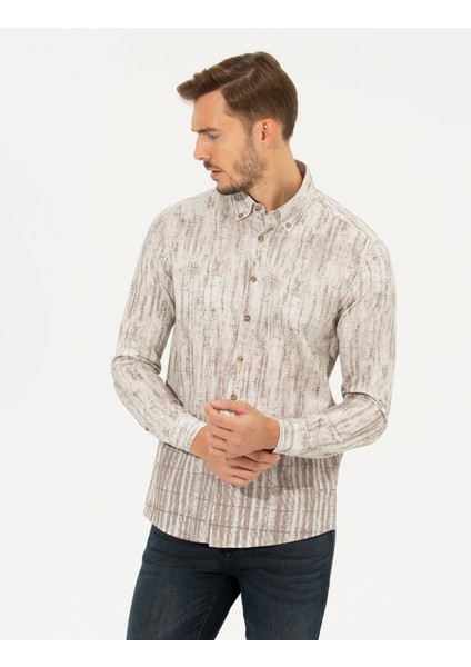 Erkek Bej Slim Fit Uzun Kollu Gömlek 50259466-VR011