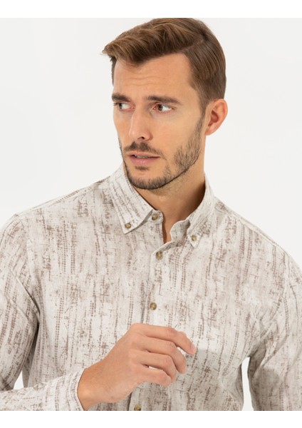 Erkek Bej Slim Fit Uzun Kollu Gömlek 50259466-VR011